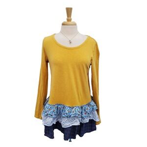 Matilda Jane Long Sleeve Ruffle Tunic Boho Cottagecore Top Womens Size M Yellow
